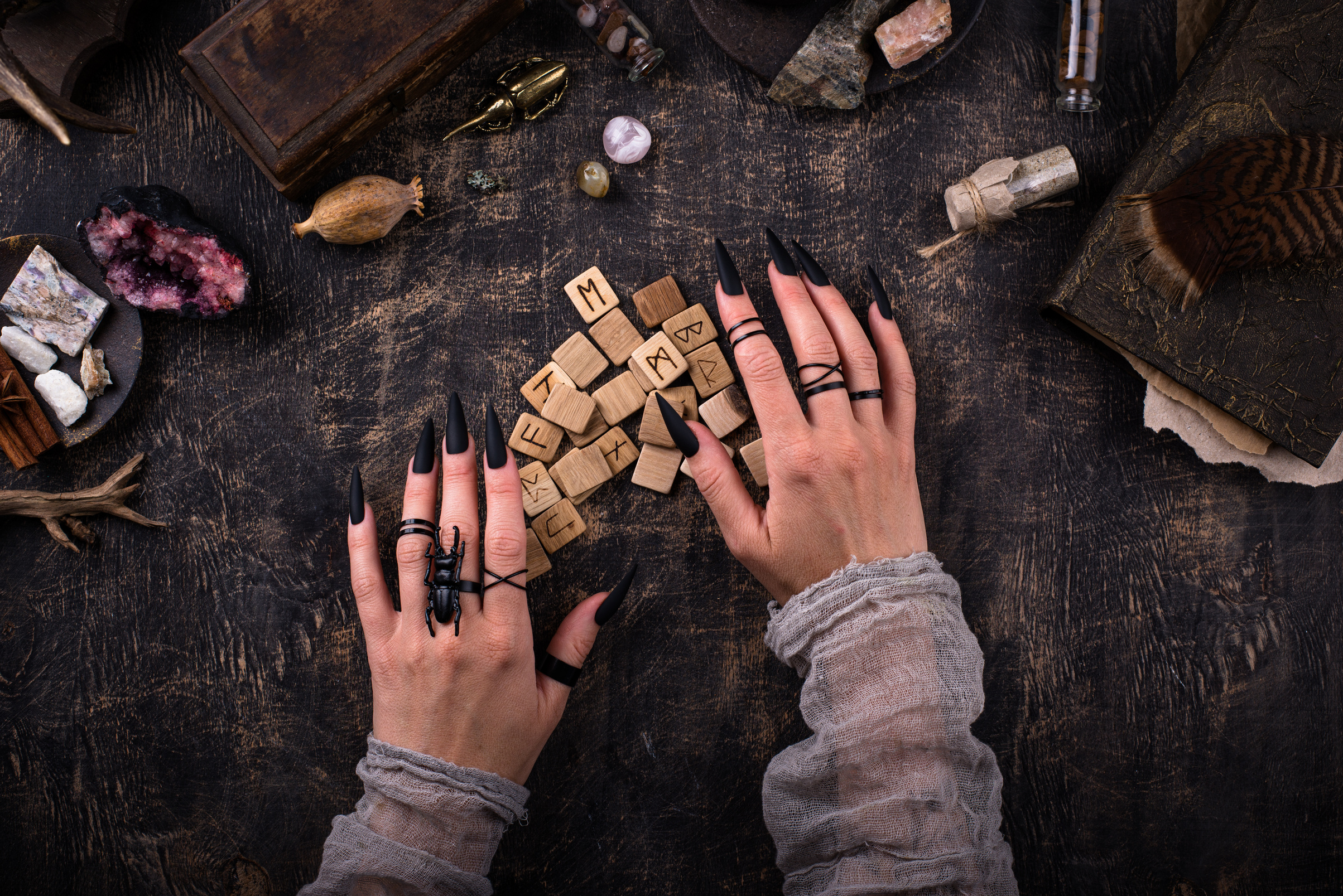 Esoteric magical background with runes.