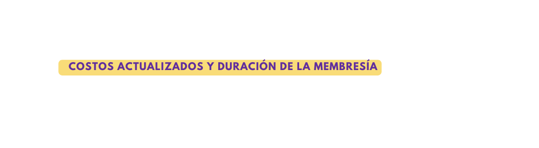 COSTOS ACTUALIZADOS Y DURACIÓN DE LA MEMBRESÍA